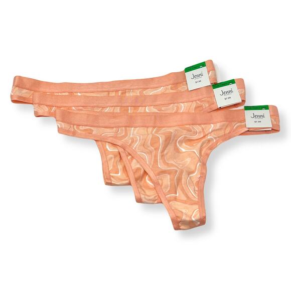 Jenni NEW Women's 3 Piece Bikini Thong Panties Size L Jagged Lines Orange - Picture 1 of 7